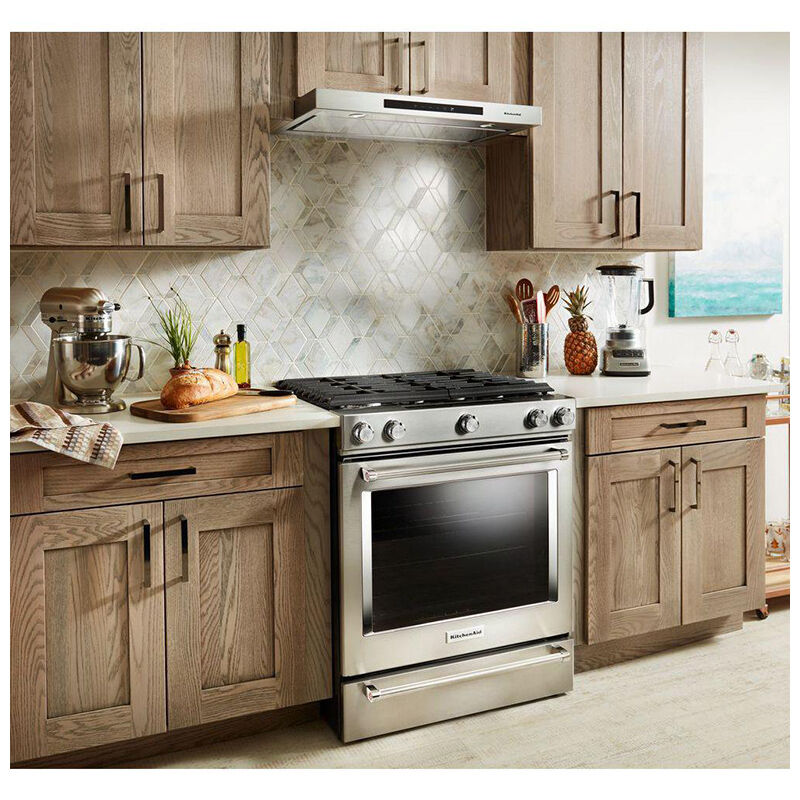 KitchenAid 30 in. Convertible Standard Style Range Hood with 400 CFM, 4 Fan Speeds & 2 LED Lights - Stainless Steel, , hires