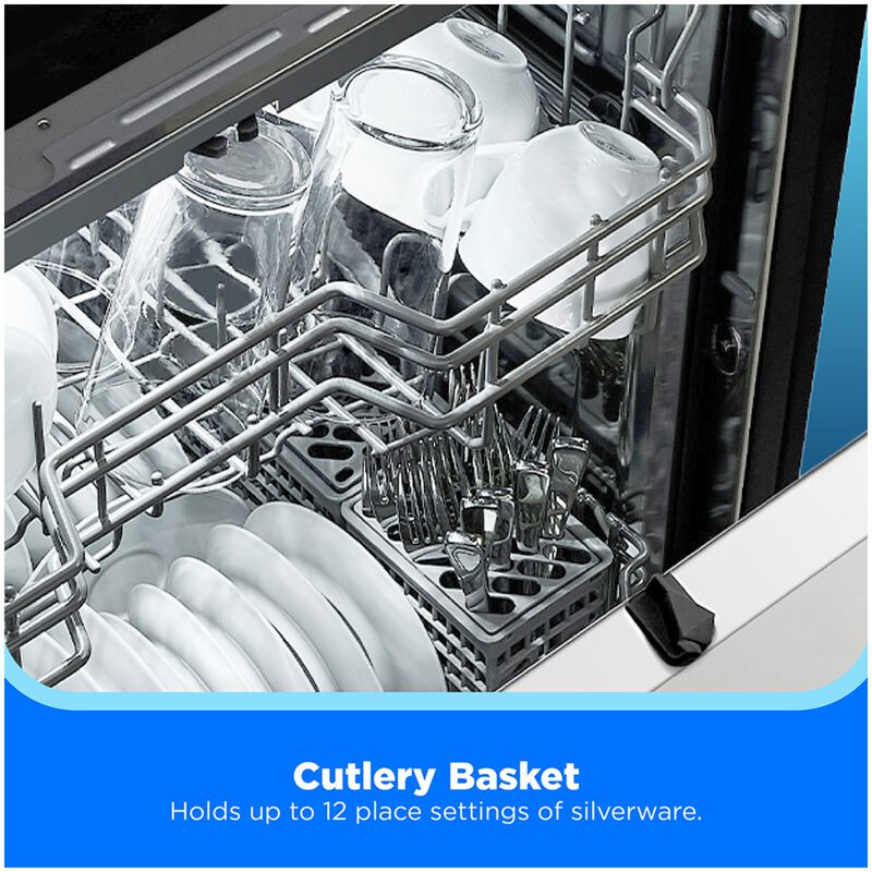 Midea 24 in. Front Control Flush-Mount Dishwasher with 52 dBA Sound level, Auto Open Door & Pocket Handle - Stainless Steel, , hires