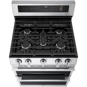 LG 30 in. 6.9 cu. ft. Smart Air-Fry True European Convection Double Oven Slide-In Gas Range with 5 Sealed Burners - Stainless Steel, , hires