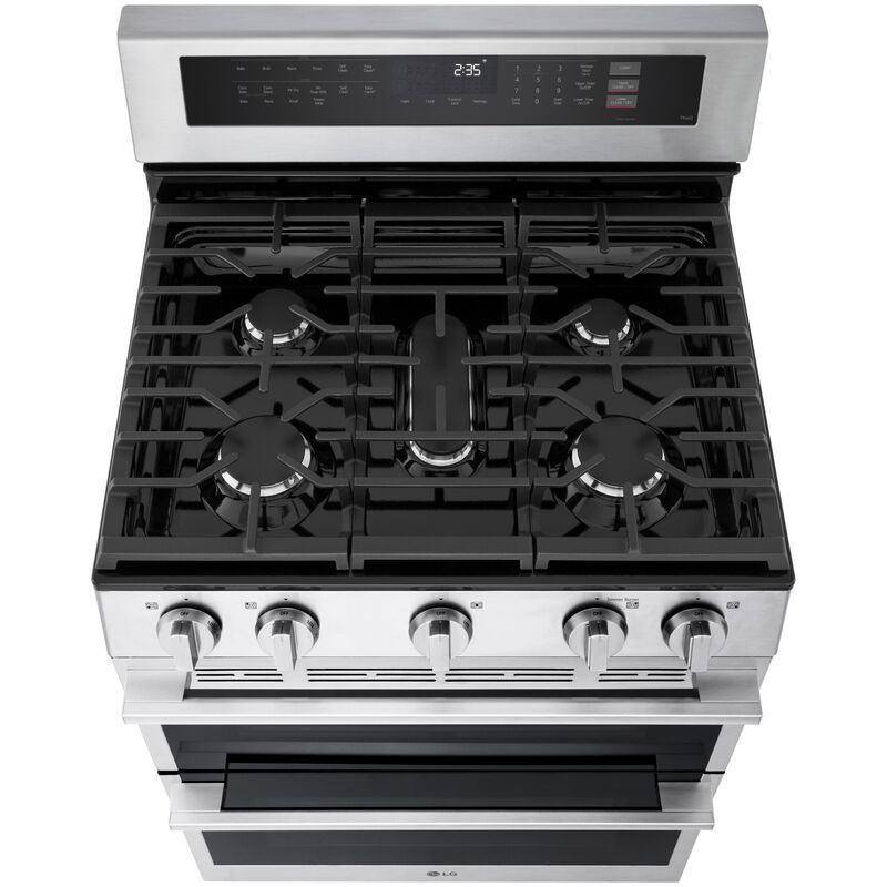 LG 30 in. 6.9 cu. ft. Smart Air-Fry True European Convection Double Oven Slide-In Gas Range with 5 Sealed Burners - Stainless Steel, , hires