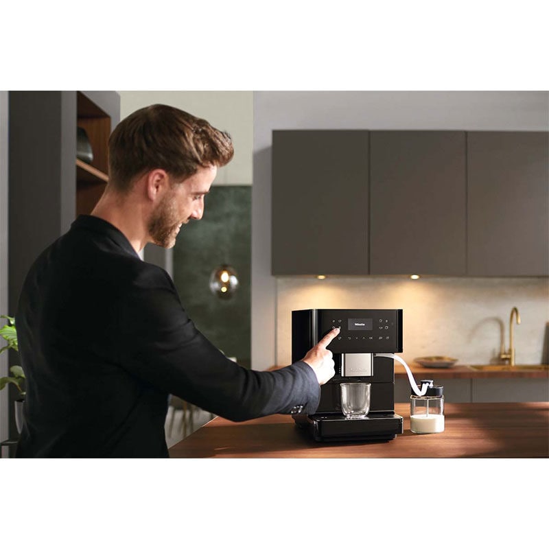 Miele CM 6160 MilkPerfection Countertop Coffee Machine with WiFi Connect, AromaticSystem, OneTouch for 2 Convenient Cleaning and MaintenancePrograms - Obsidian Black, Black, hires