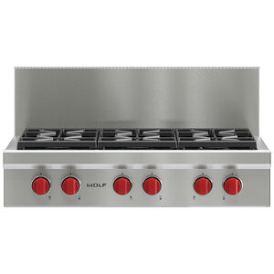 Wolf 36 in. 6-Burner Natural Gas Rangetop with Power Burner - Stainless Steel, , hires