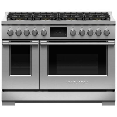 Fisher Paykel Pro Series 9 48 in. 6.9 cu. ft. Smart Air Fry True European Convection Double Oven Dual Fuel Range with 8 Sealed Burners - Stainless Steel | RDV3488N