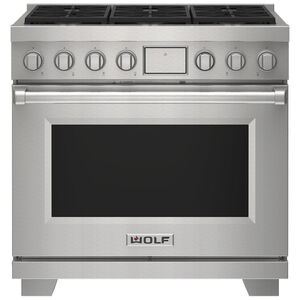 Wolf 36 in. 6.3 cu. ft. Smart Dual Convection Dual Fuel Range with 6 Sealed Burners - Stainless Steel, , hires