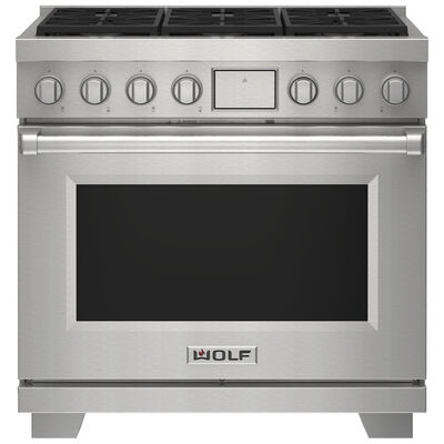 Wolf 36 in. 6.3 cu. ft. Smart Dual Convection Dual Fuel Range with 6 Sealed Burners - Stainless Steel | DF36650-S-P