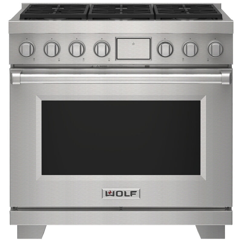 Wolf 36 in. 6.3 cu. ft. Smart Dual Convection Dual Fuel Range with 6 Sealed Burners - Stainless Steel, , hires