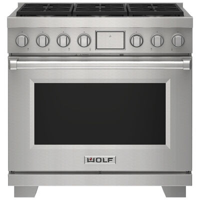 Wolf 36" Free Standing Natural Gas Dual Fuel Range - Stainless Steel | DF36650/S/P