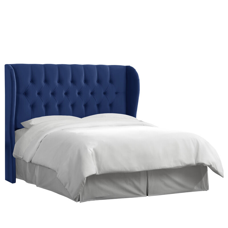 Skyline Furniture Tufted Wingback Velvet Fabric King Size Upholstered Headboard - Navy Blue, Navy, hires