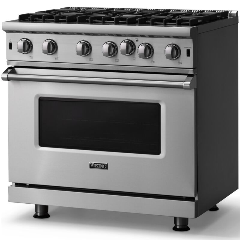 Viking 5 Series 36 in. 5.1 cu. ft. Standard Convection Gas Range with Open Burners - Stainless Steel, , hires