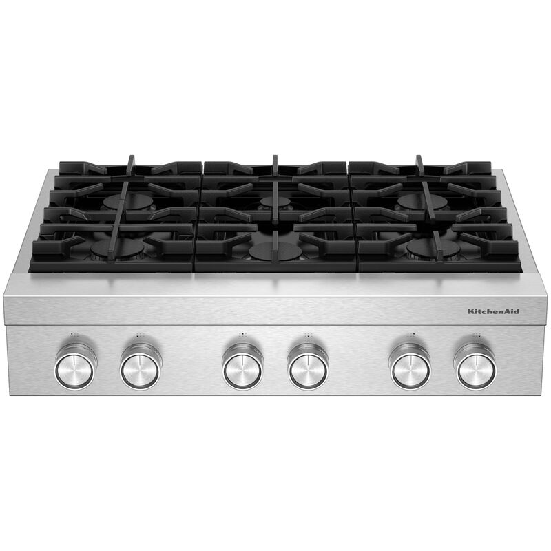 KitchenAid Commercial-Style 36 in. 6-Burner Natural Gas Rangetop with Simmer Burner & Power Burner - Stainless Steel, , hires