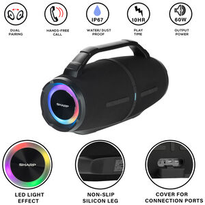 Sharp Portable Rechargeable Waterproof Bluetooth Speaker - Black, , hires