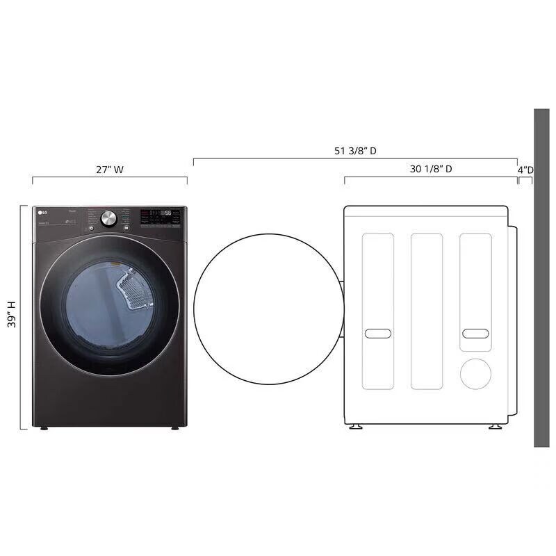 LG 27 in. 7.4 cu. ft. Smart Stackable Round-Door Gas Dryer with Tempered Glass, Built-In Intelligence, Sensor Dry, Turbo Steam, Sanitize & Steam Cycle - Black Steel, Black Steel, hires