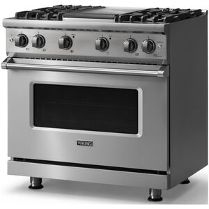 Viking 5 Series 36 in. 5.1 cu. ft. Standard Convection Gas Range with 4 Sealed Burners & Griddle - Stainless Steel, , hires