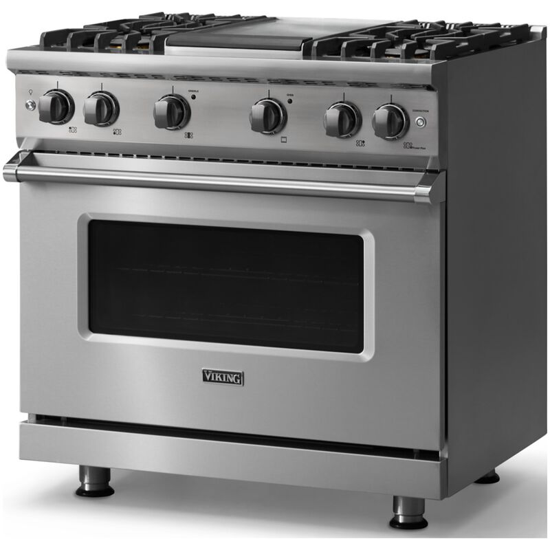 Viking 5 Series 36 in. 5.1 cu. ft. Standard Convection Gas Range with 4 Sealed Burners & Griddle - Stainless Steel, , hires