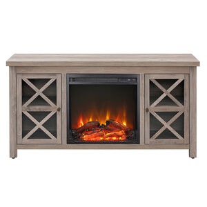 Hudson & Canal Colton TV Stands with Log Fireplace Insert - Gray Oak, , hires