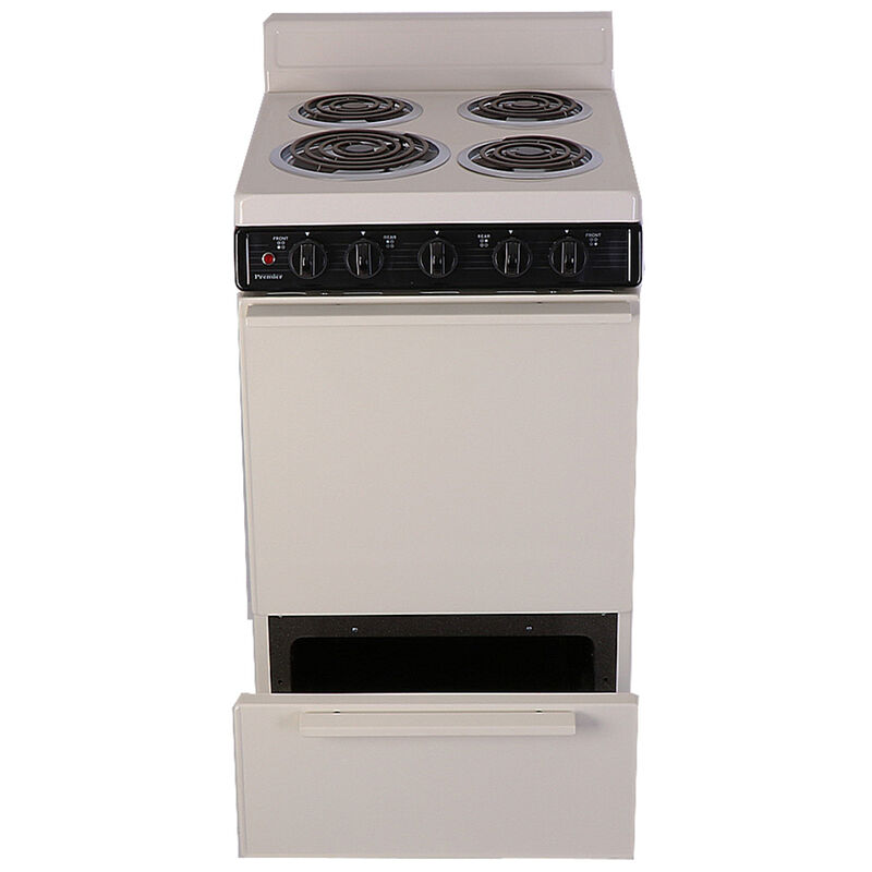Premier 20-in Glass Top 4 Burners 2.4-cu ft Freestanding Electric Range  (White On White) in the Single Oven Electric Ranges department at
