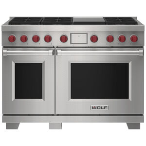 Wolf 48 in. 7.8 cu. ft. Smart Convection Double Oven Freestanding LP Gas Dual Fuel Range with 6 Sealed Burners & Griddle - Stainless Steel, , hires