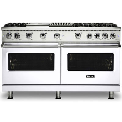 Viking 5 Series 60 in. 8.0 cu. ft. Convection Double Oven Freestanding Gas Range with 6 Sealed Burners, Grill & Griddle - White | VGR5606GQWHL