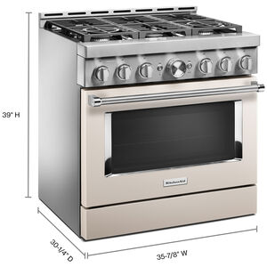 KitchenAid 36 in. 5.1 cu. ft. Smart True European Convection Gas Range with 6 Sealed Burners - Matte Milkshake, Matte Milkshake, hires