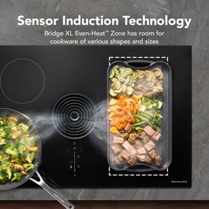 KitchenAid 36 in. 4-Burner Induction Cooktop with Bridge XL Even-Heat Zone, Downdraft, Simmer & Power Burner - Black, , hires