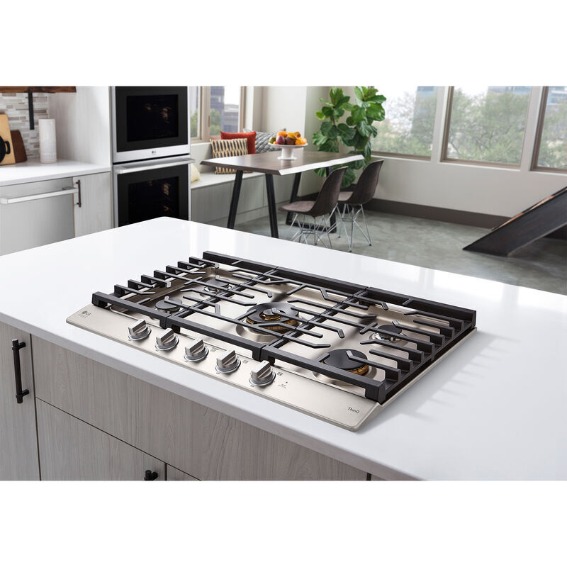 LG Studio 36 in. 5-Burner Smart Natural Gas Cooktop with Griddle, Simmer Burner & Power Burner - Stainless Steel, , hires