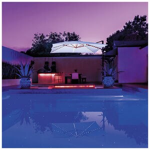 SimplyShade Bali Pro 10' Square Cantilever Umbrella in Sunbrella Fabric with Built-In Starlights - Natural, Natural, hires