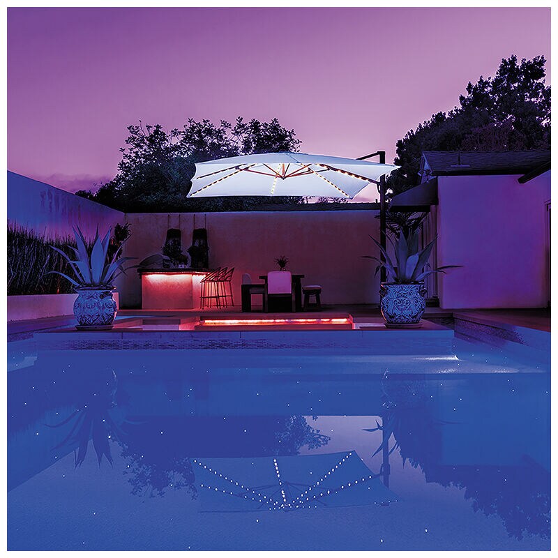 SimplyShade Bali Pro 10' Square Cantilever Umbrella in Sunbrella Fabric with Built-In Starlights - Natural, Natural, hires