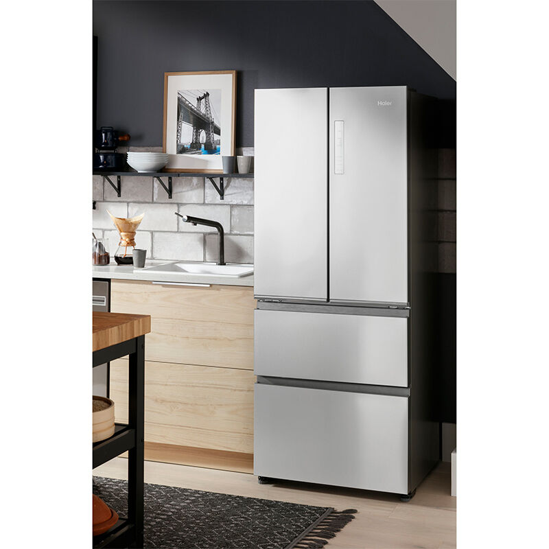 Haier 28 in. 14.5 cu. ft. Counter Depth 4-Door French Door Refrigerator - Stainless Steel, , hires