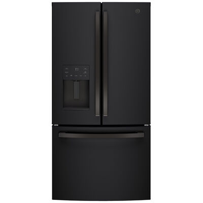 GE 36 in. 25.6 cu. ft. French Door Refrigerator with Ice & Water Dispenser - Fingerprint Resistant Black Slate | GFE26JEMDS