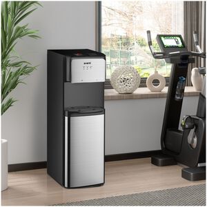 Avanti 12 in. Freestanding Hot & Cold Water Dispenser with Child Safety Guard - Stainless Steel with Black Cabinet, , hires