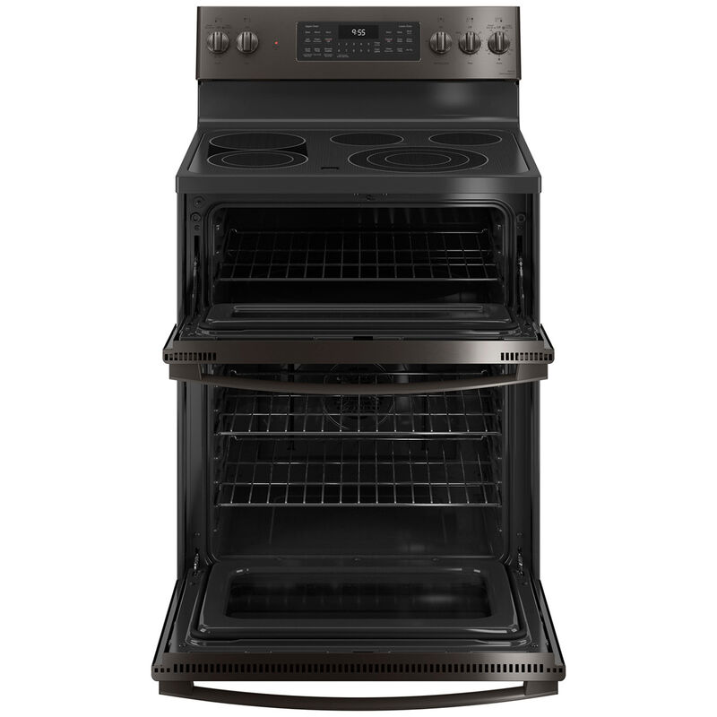 GE Profile 30 in. 6.6 cu. ft. Smart Air Fry Convection Double Oven Freestanding Electric Range with 5 Radiant Burners - Black with Stainless Steel, Black with Stainless Steel, hires