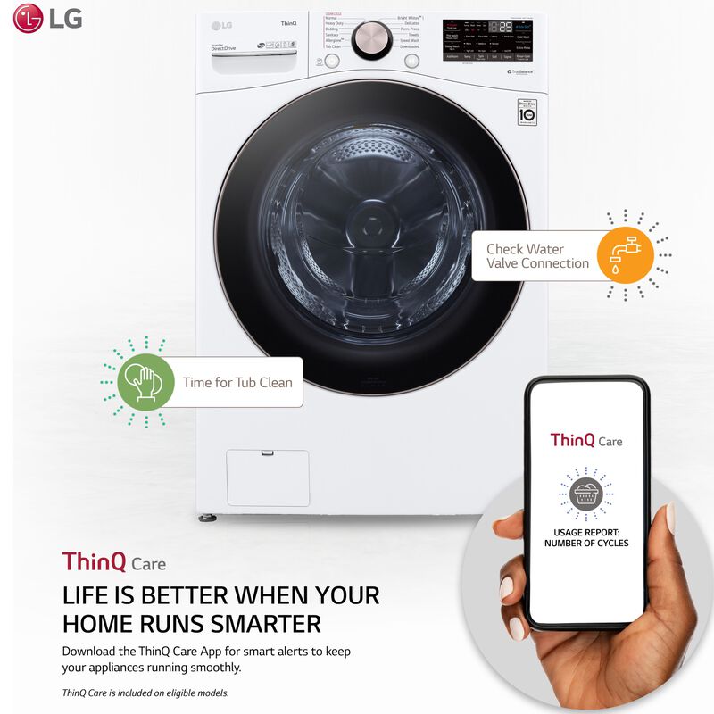 LG 27 in. 4.5 cu. ft. Smart Stackable Front Load Washer with TurboWash 360, Sanitize & Steam Wash Cycle - White, White, hires