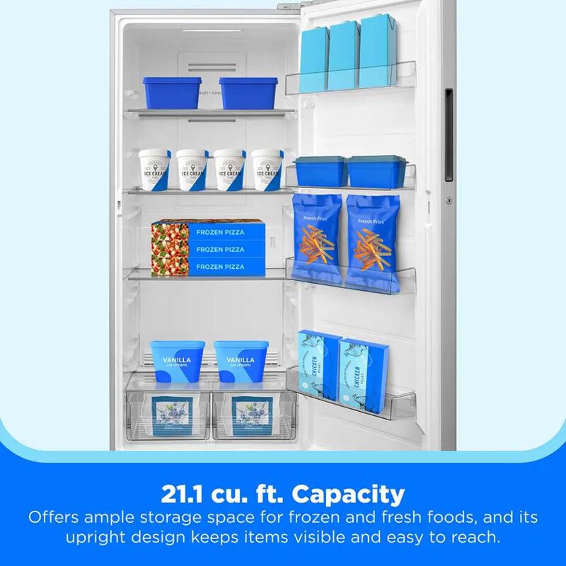 Midea 30 in. 21.1 cu. ft. Garage-Ready Double-Drawer Upright Freezer with Adjustable Shelves - Stainless Steel, Stainless Steel, hires