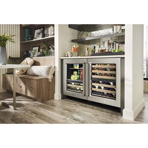 KitchenAid 24 in. Undercounter Wine Cooler with Wood Front Racks, Dual Zones & 46 Bottle Capacity Right Hinged - Stainless Steel, , hires