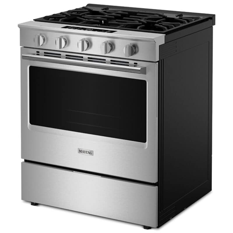 Maytag 30 in. 5.0 cu. ft. Smart Air-Fry Standard Convection Slide-In Gas Range with 5 Sealed Burners, Reversible Grill & Griddle - Fingerprint Resistant Stainless Steel, , hires