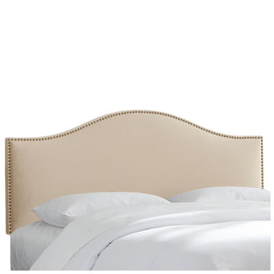 Skyline Furniture Nail Button Micro-Suede Fabric California King Size Upholstered Headboard - Oatmeal | 914NBBRPRMOT