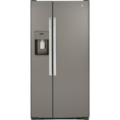 GE 33 in. 23.0 cu. ft. Side-by-Side Refrigerator with External Ice & Water Dispenser - Slate | GSS23GMPES