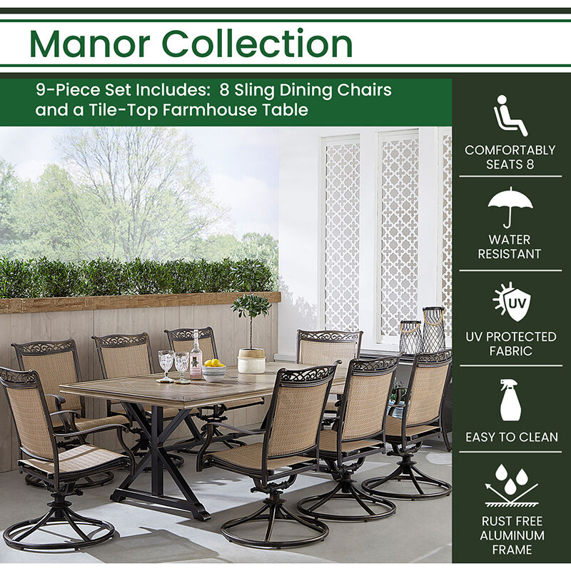 Hanover Manor 9 Piece Outdoor Dining, Outdoor Dining Chairs For Farmhouse Table