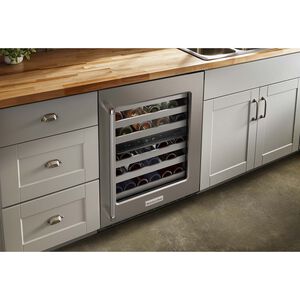 KitchenAid 24 in. Undercounter Wine Cooler with Metal Front Racks, Dual Zones & 46 Bottle Capacity Right Hinged - Stainless Steel, Stainless Steel, hires
