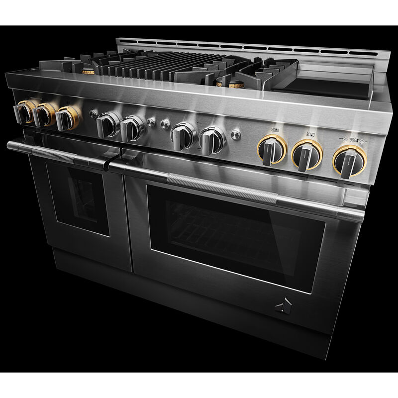 JennAir Rise Series 48 in. 6.3 cu. ft. Smart True European Convection Double Oven Gas Range with 4 Sealed Burners, Grill & Griddle - Stainless Steel, , hires