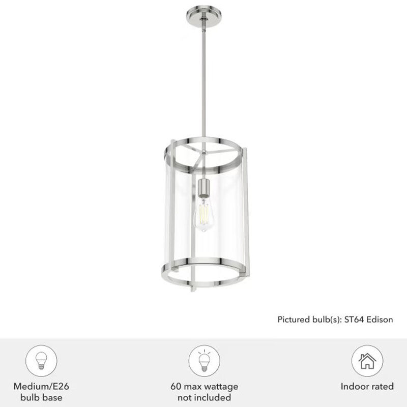 Hunter Astwood 11.5 in. Pendant with Clear Glass - Polished Nickel, , hires