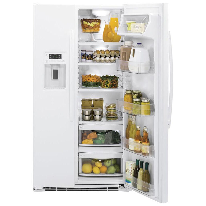GE 36 in. 21.9 cu. ft. Counter Depth Side-by-Side Refrigerator with External Ice & Water Dispenser - White, White, hires