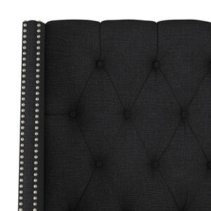 Skyline Queen Nail Button Tufted Wingback Headboard in Linen - Black, Black, hires