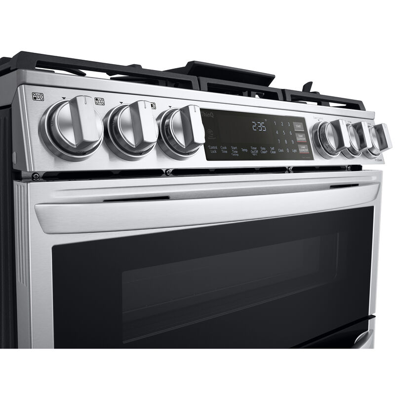 LG 30 in. 6.9 cu. ft. Smart Air Fry True European Convection Double Oven Slide-In Gas Range with 5 Sealed Burners & Griddle - PrintProof Stainless Steel, PrintProof Stainless Steel, hires