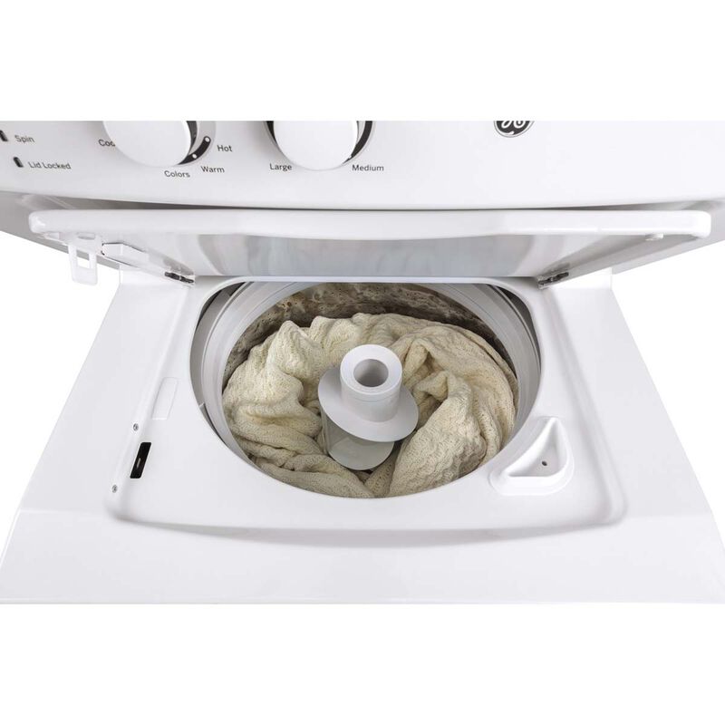GE 27 in. Laundry Center with 3.8 cu. ft. Washer with 11 Wash Programs & 5.9 cu. ft. Gas Dryer with 4 Dryer Programs & Wrinkle Care - White, White, hires