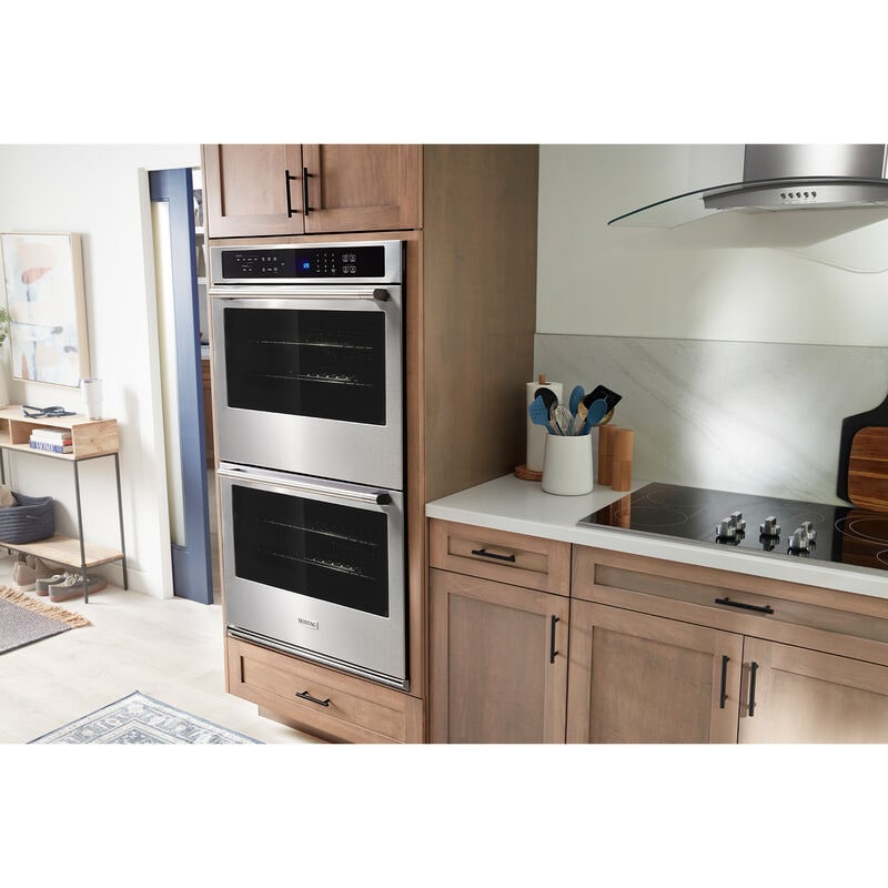 Maytag 30 in. 10 cu. ft. Front Control Electric Double Wall Oven with True European Convection - Fingerprint Resistant Stainless Steel, , hires