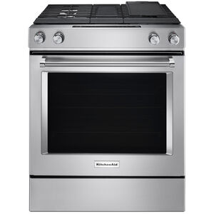 KitchenAid 30 in. 6.4 cu. ft. True European Convection Slide-In Dual Fuel Range with 4 Sealed Burners - Stainless Steel, , hires