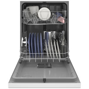 GE 24 in. Front Control Flush-Mount Dishwasher with 59 dBa Sound Level, Dry Boost & Pocket Handle - White, White, hires