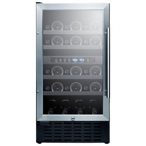 Summit 18 in. Undercounter Wine Cooler with Wood Racks, Dual Temperature Zones & 28 Bottle Capacity - Stainless Steel, , hires