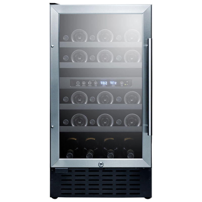 Summit 18 in. Undercounter Wine Cooler with Wood Racks, Dual Temperature Zones & 28 Bottle Capacity - Stainless Steel, , hires
